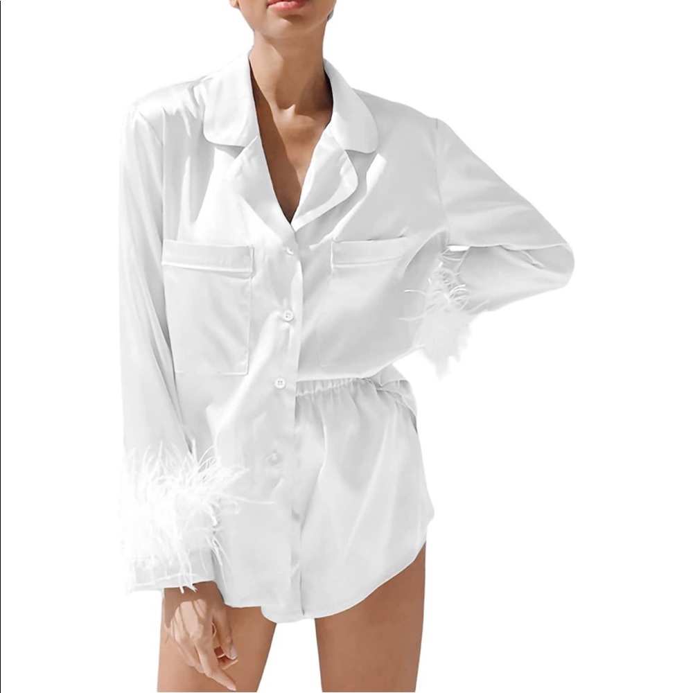 White Satin Feather PJs